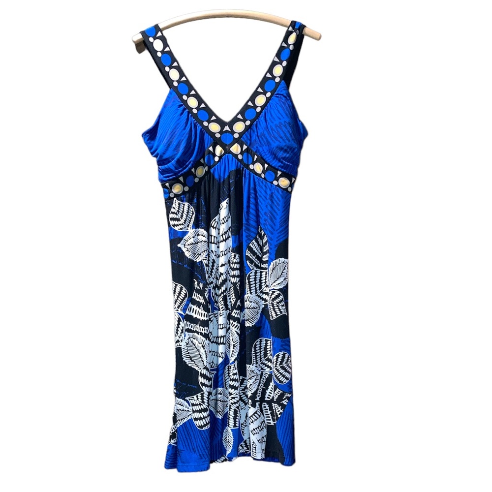 Retro -Style & Co. Blue & White Floral Strappy Midi Tropical V-Neck Dress Medium
